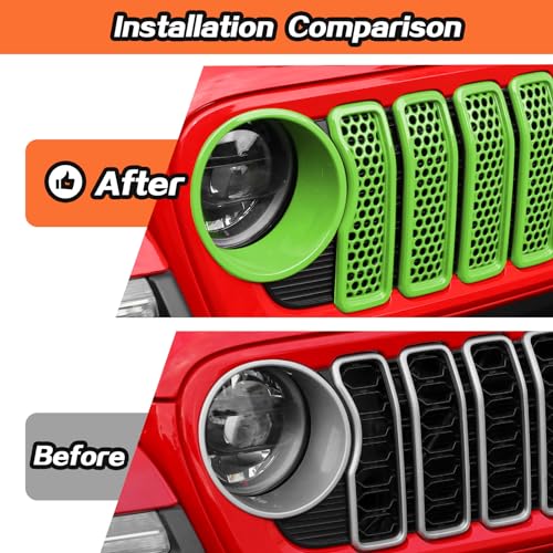 Image of JeCar Mesh Grill Inserts & Headlight Covers Fit for 2024+ Jeep Wrangler JL Grill Covers Trim Accessories (9pcs Green)