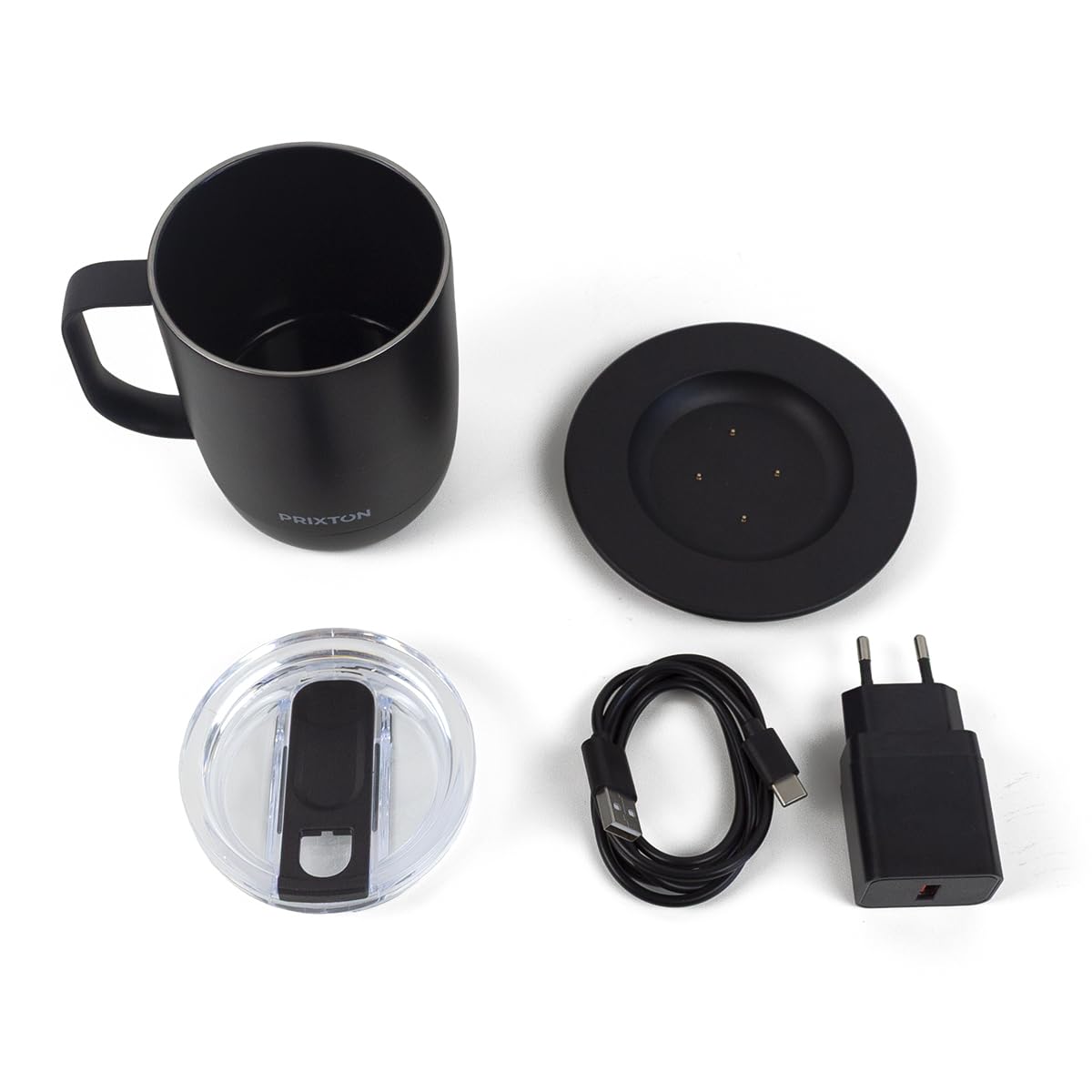 PRIXTON Taza inteligente Smart Mug Tempo con Control de Temperatura, Taza de 300 ml de Acero Inoxidable, Pantalla LED, Sumergible IPX6, Auto-apagado de Seguridad, Autonomía de 1,5 h