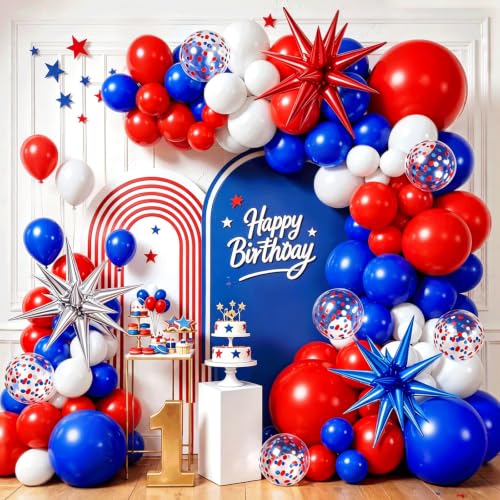 Image of Red White and Blue Patriotic Balloon Arch Kit 129 Pcs