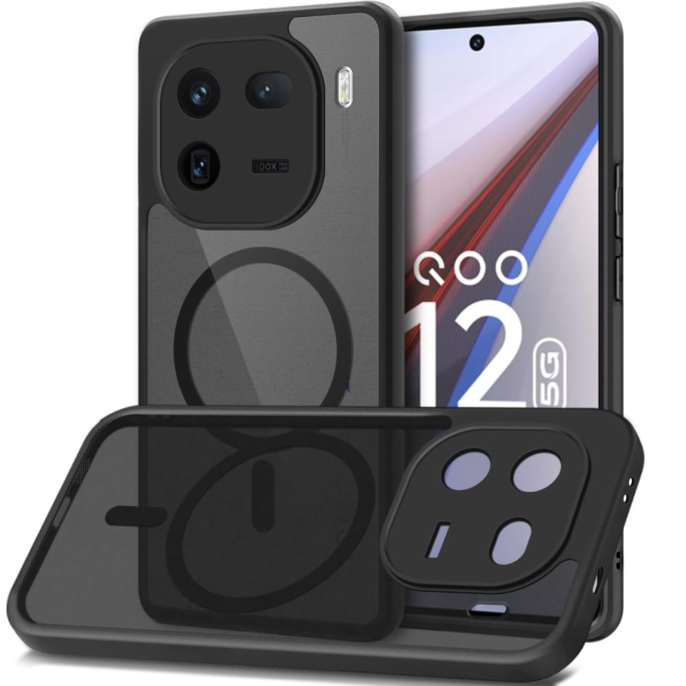 TheGiftKart Ultra-Hybrid Shockproof Back Cover Case for iQOO 12 5G | Camera Protection Bump | Hard Back Cover for iQOO 12 5G (PC & TPU, MagSafe Compatible, Translucent Smoke Matte Back, Black Sides)-image-48