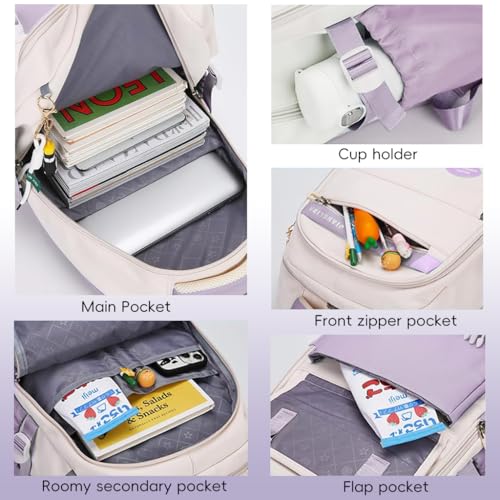 Image of Climberty School Backpack Book Bag for Schoolgirls Double Layer Backpack Waterproof Travel with Trolley Sleeve Padded Shoulder Strap Design Casual Fashion for School,Travel,Purple