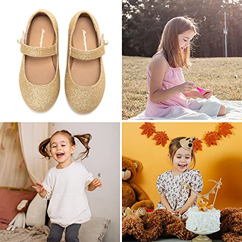 FUNKYMONKEY Toddler/Little Girl Mary Jane Dress Shoes Casual Slip on Ballet Flat (10 Toddler, LT Gold Glitter) FUNKYMONKEY Toddler/Little Girl Mary Jane Dress Shoes Casual Slip on Ballet Flat (10 Toddler, LT Gold Glitter) - Image 2