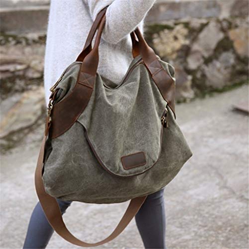 Wpcheng Women's Shoulder Cross Body Bag Handbags Canvas Leather Bags Large Pocket Casual Army Green Style 1