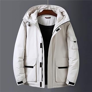 XCTLZG Men’S Down Jacket，Men’S Down Rice White Down Jacket Winter Fashion Casual Thicken Warm Hooded Loose Coat For Winter Travelling， Walking (Beige XL)