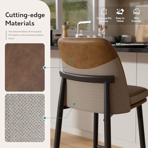 Image of GXJ Brown Counter Height Bar Stools Set of 6, Dual Textured Seats