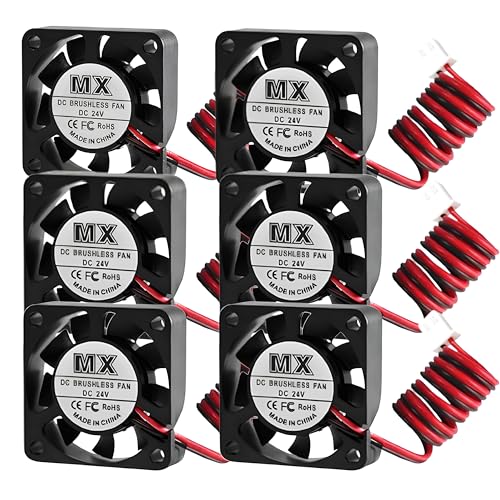 6 Stück Lüfter 40mm DC 24V, 0.08A 4010 Geräuschloser Kühlung Ventilator 40×40×10mm mit Kabeln für DVR kleine Haushaltsgeräte und 3D-Drucker Ersatz Reparatur, Kühlkörperlüfter