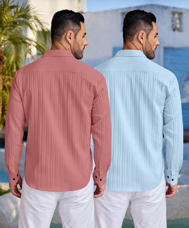 Image of FINIVO FASHION Men's Cotton Blend Shirt Set Lightweight, Full Sleeves, Plain Texture, Button Closure, Summer Ready (Pack of 2)
