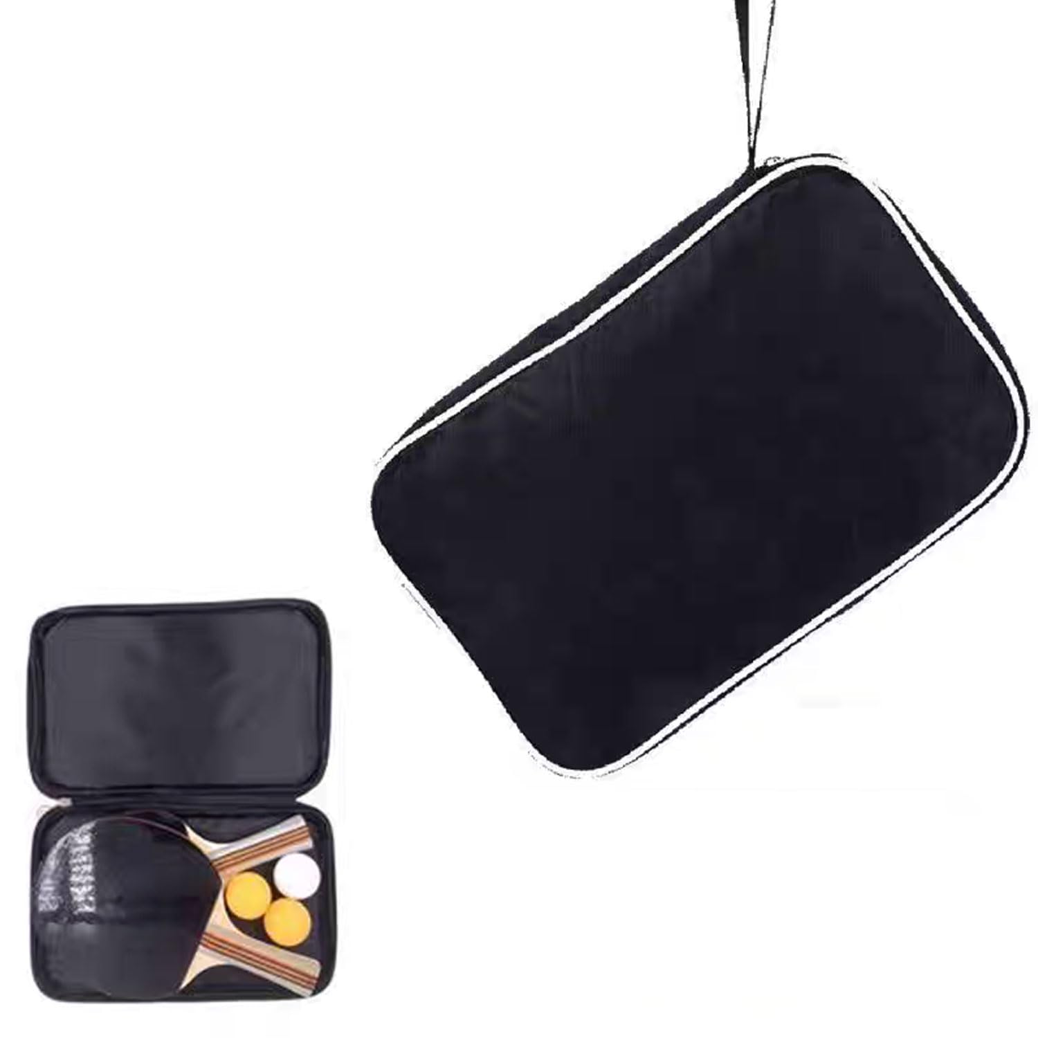 Housse Raquette de Tennis de Table Étui Portable Noir pour 2 Raquettes et 3 Balles, Sac de Transport Ping Pong, Léger et Résistant (Polyester)