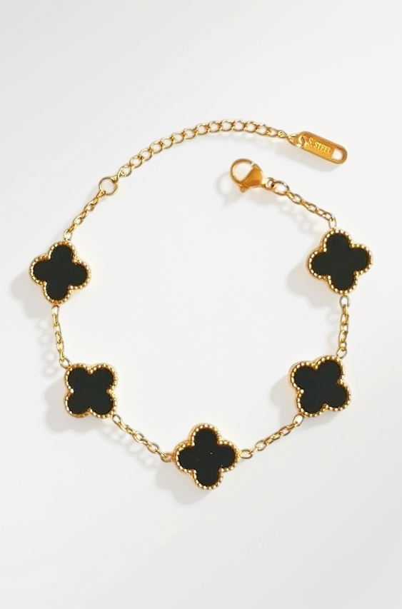 Clover Bracelet for Women Stylish | Anti Tarnish Bracelet for Woman | Fashion Jewellery for Women Aesthetic Accessories for Girls Chain Bracelet | Stainless Steel Bracelets for Everyday Wear (Black Clover)
