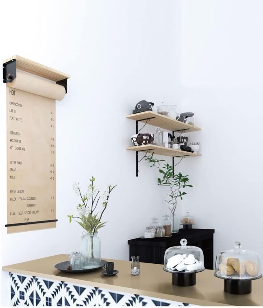 Stojak ścienny na rolki papieru typu kraft z drewnianą deską i rolką papierową, łatwy do zainstalowania w domu lub biurze, biurze lub kawiarni, szerokość 100 cm, szerokość 100 cm