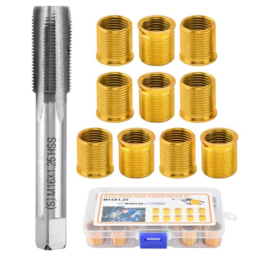 Frdhee Spark Plug Thread Repair Kit, Stainless Steel Repair kit for Automotive Gasoline Engines Generators, M14×1.25 Inserts and M16×1.25 Tap Spark Plug Rethreading Set