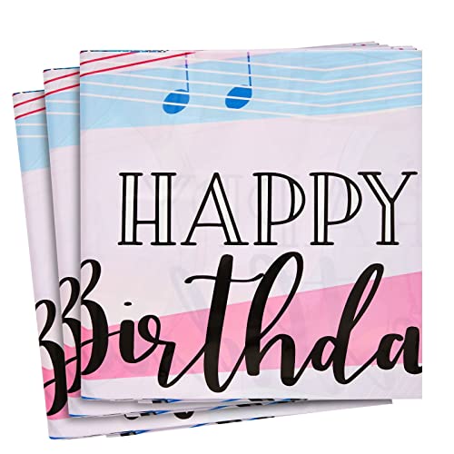 Image of BLUE PANDA Music Notes Birthday Tablecloth - Vibrant Music Notes Design & Musical Tablecloth - Easy-Clean Disposable Plastic Table Covers - 3-Pack for Birthday Party Decoration - 54 x 108 in