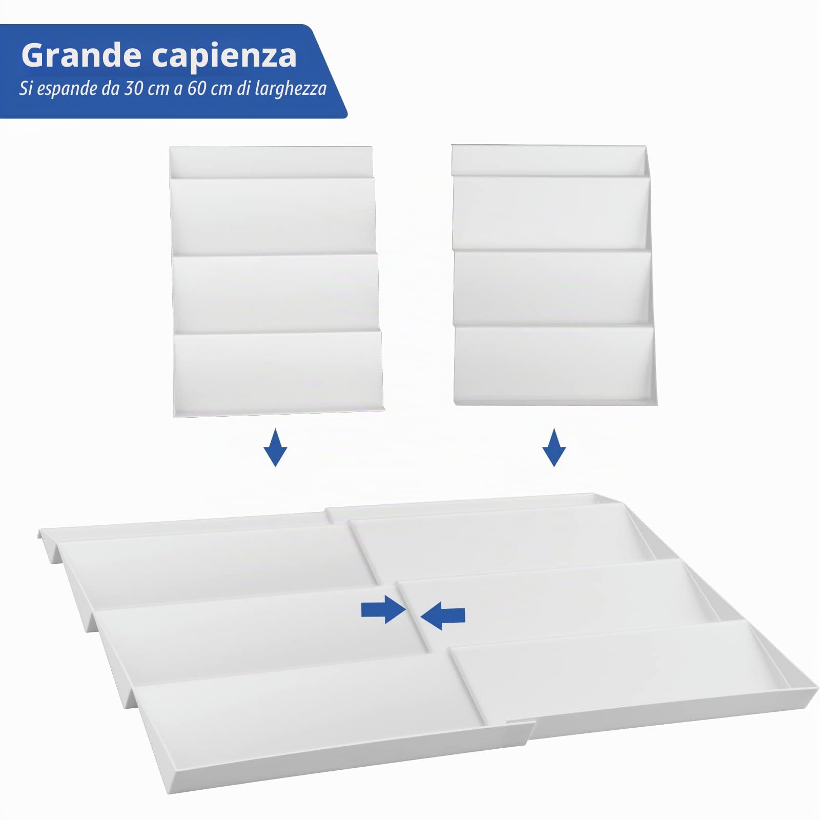 Portaspezie per cassetti, estensibile da 30cm a 60cm portaspezie per cucina, cassetto per spezie a quattro livelli, inserto per spezie organizer per diverse larghezze di cassetti - bianco