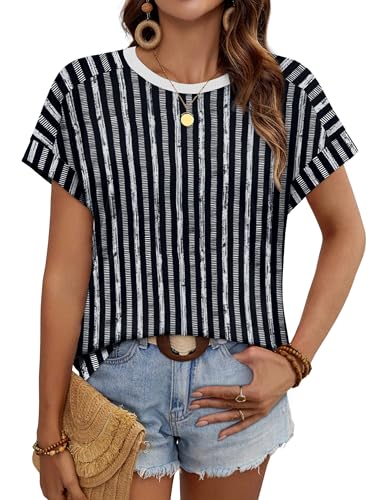 Image of WIHOLL Womens Tops Short Sleeve Shirts Summer Outfits 2026 Spring Dressy Casual Clothes Clothing