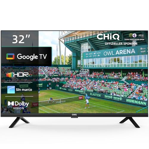 CHiQ L32G7V - Televisor de 32 Pulgadas Google TV, HD, diseño sin Bordes, Asistente de Google, Google Play, DVB-T2/S2/C, Wi-Fi 5G, Bluetooth, HDMI ARC, USB2.0 y Ci+