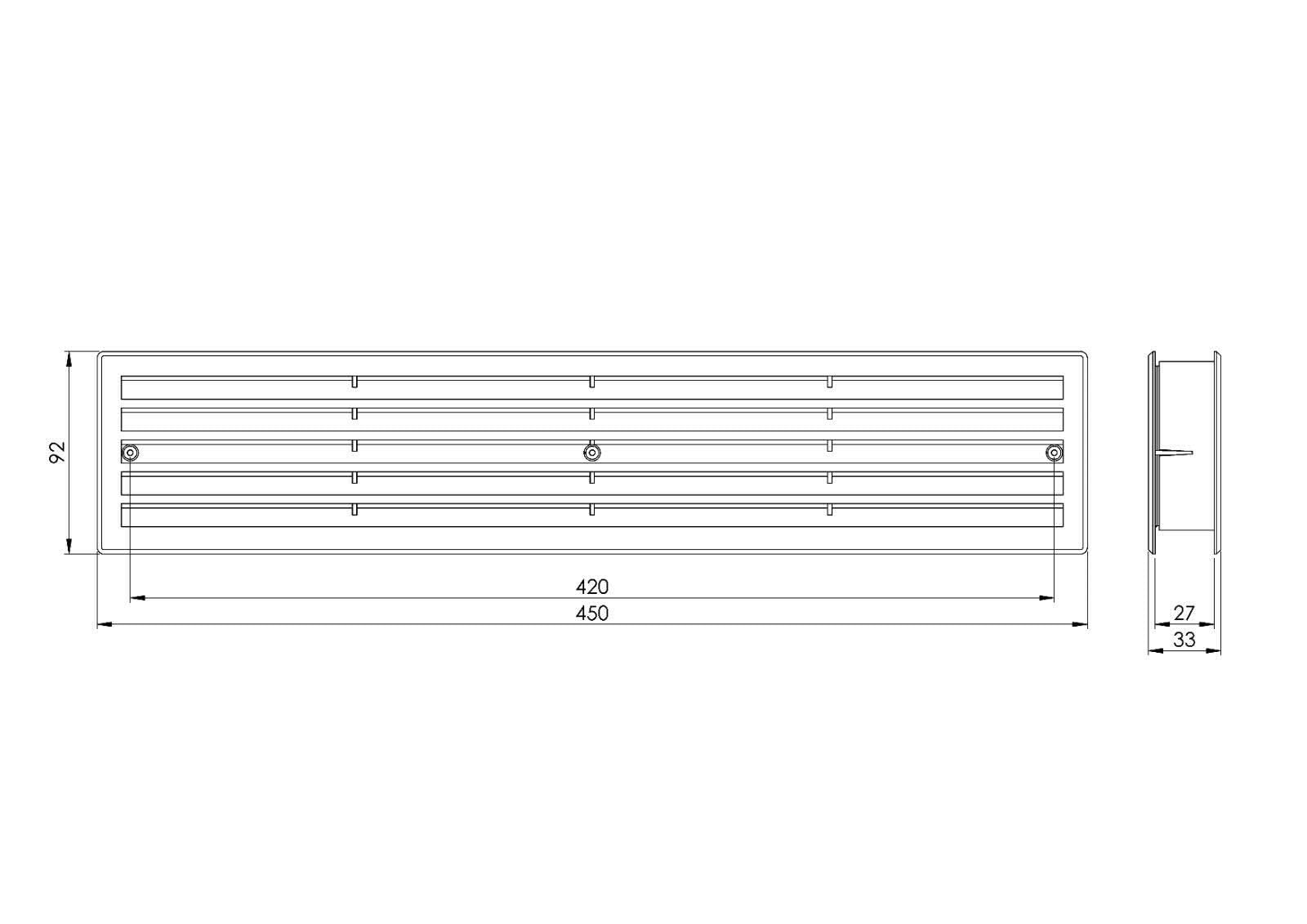 Two Sided Black Air Vent Grille - 450mm x 92mm - Bathroom Door Louvre Cover.