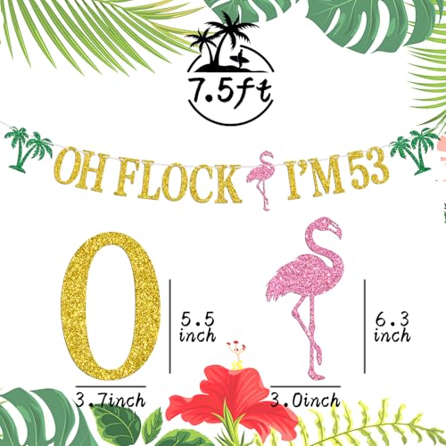 Image of Oh Flock I'm 53 Banner, Glitter Happy 53rd Birthday Anniversary Party Decorations, Pineapple Party Decor, Hawaiian Luau Tropical Aloha 53 Theme Party Photo Props