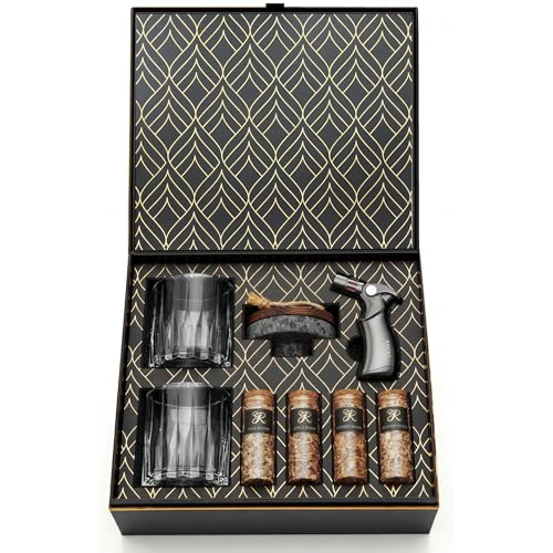 Cocktail Smoker Kit in Granite Stone with Torch - Premium Whiskey Smoker Kit for Old Fashioned & Bourbon - Infuse with 4 Flavors Wood Chips - Barware Gift Set for Whiskey Lovers (No Butane)