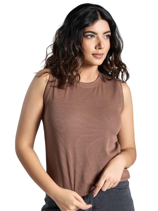 Image of Women's Black Ribbed Sleeveless Tank Top, Round Neck, Casual Everyday Wear