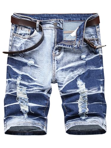 DCDYBBG Men's Ripped Denim Shorts - Distressed Slim Fit Jean Shorts for Men, Casual Straight Fit Summer Ripped Shorts Blue 66882-2-32