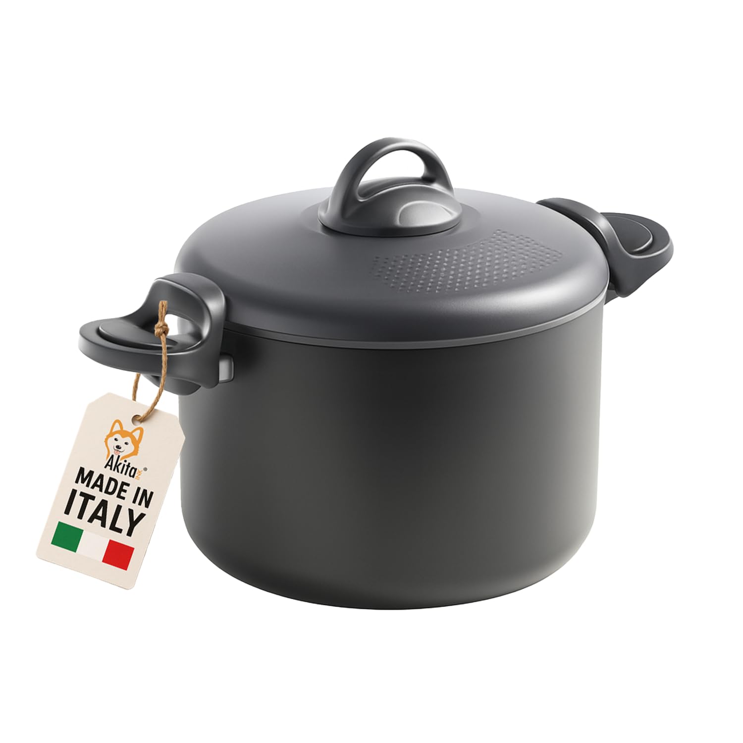 Akitaink Pentola 22cm 5L con Scolapasta Integrato Scoli’ - Pentola Antiaderente in Alluminio con Maniglie Bloccanti, Sicura, Pratica e Facile da Pulire, Scolì Made in Italy