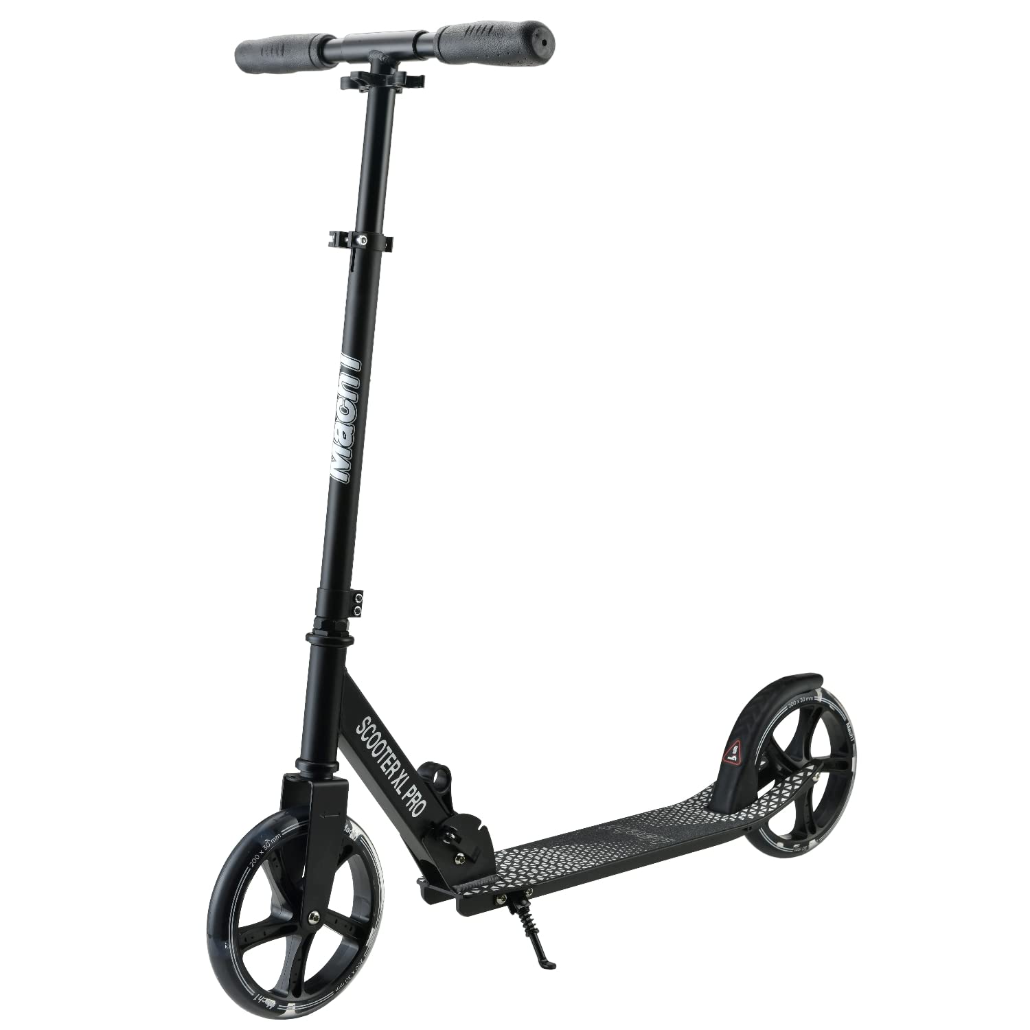 Mach1 Kick - Patinete de aluminio para ciudad, ruedas grandes de 200 mm, con luz LED, neumáticos para adultos y niños, plegable, color negro