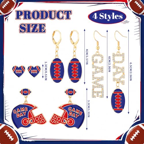 Image of Liliaafar 4 Pairs Game Day Football Earrings for Women | Football Mom Sports Game Day Charm Accessories for Outfits Shirts Set Fall Sport Jewelry Cute Sport Stud Football Sport Fans