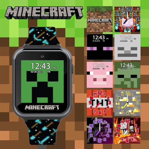 Minecraft Kids Smart Watch - Interactive Touchscreen with Games, Camera, Step Counter, Alarm, Timer, Voice Recorder, and Cool Minecraft Silicone Strap - Fits Wrists 5.5" to 8.0"3