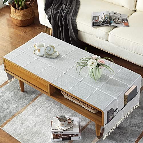 Ajerg Coffee Table Cloth, Coffee Table Cloths for Living Room Cover with Pockets and Tassel, Waterproof Small Rectangle Striped Coffee Tablecloths Washer Dryer Fridge Top Dust Cover - 20x57inch
