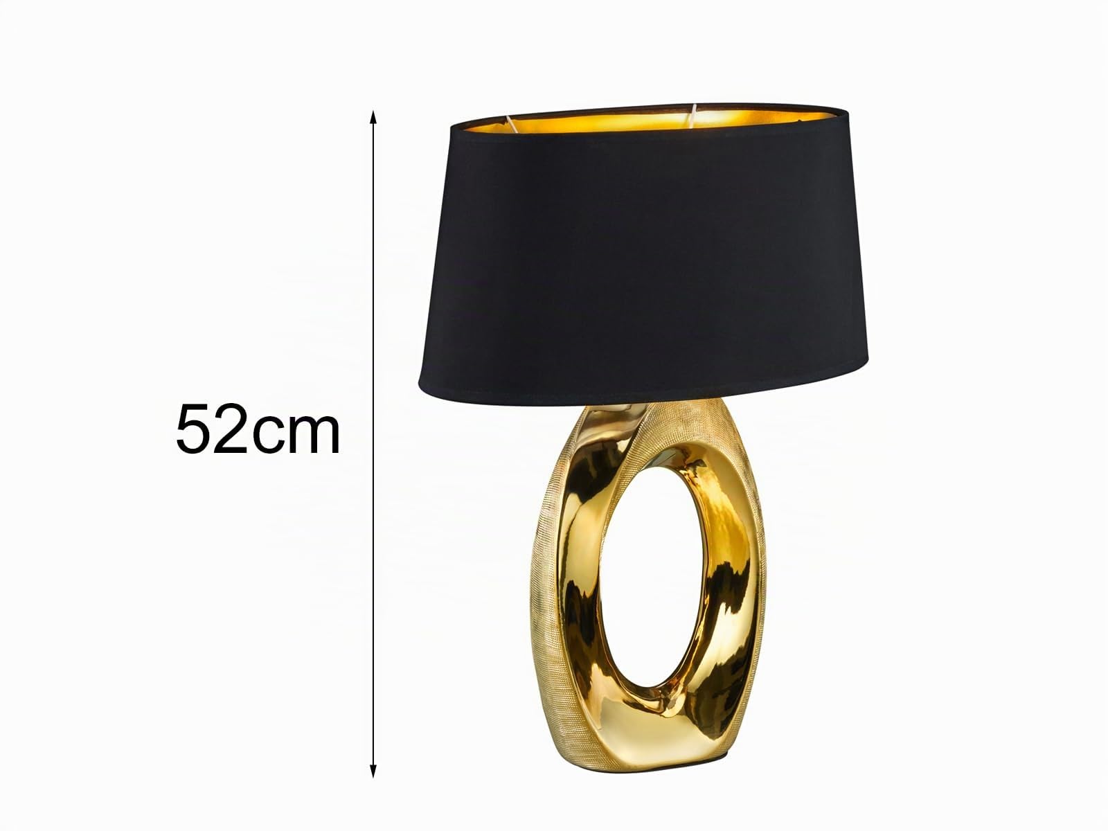meineWunschleuchte Lámpara de mesa grande con pantalla ovalada de tela, color negro y dorado, altura de 52 cm