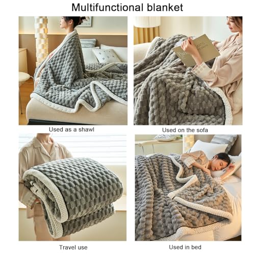 UGFJMNコーラルフリース両面ブランケットBlanket毛布シングル​ 柔らかいふわふわ軽量洗える大判ブランケット，マイクロファイバー厚手 吸湿発熱 静電気防止ひざ掛け ブランケット秋冬用防寒オールシーズン掛け毛布(グレー,100*150cm) [5]