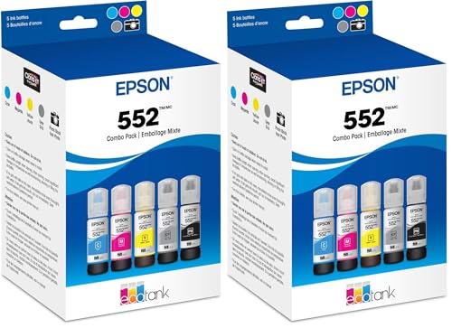 Image of Epson 552 EcoTank Ink Ultra-high Capacity Bottle Five Color Combo Pack (T552920-S) Works with ET-8500,8550,(Pack of 2)