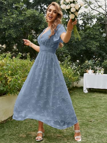 Image of Simplee Women's Boho Floral Maxi Dress Flowy Casual V Neck Short Sleeve Wedding Guest Holiday Beach Long Dress