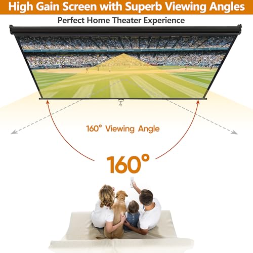 Image of 72 inch HD 4:3 Manual Projector Screen 1.1 Format with Auto Lock Anti-Crease Home Theater Office Wall Mounted Ceiling Pull Down Projection 1.1 Gain Matte Black, View Size: 57 x 43 inches