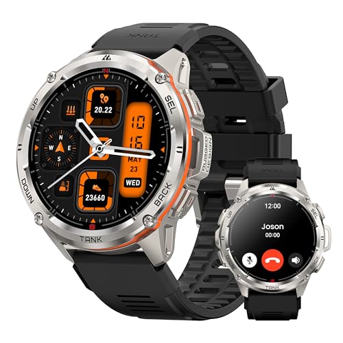 KOSPET Tank T3 Ultra Reloj Inteligente Hombre GPS, 470 mAh de Batería, 50m Impermeable, Cuerpo de Acero Inoxidable, Resistente Smartwatch Redondo con Altitude & Llamadas, 1.43" AMOLED Displa