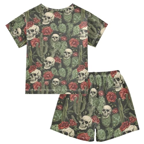 ALAZA Cactus Skulls Red Flowers Pajama Set Short Sleeve Sleepwear Soft Lounge Nightwear2