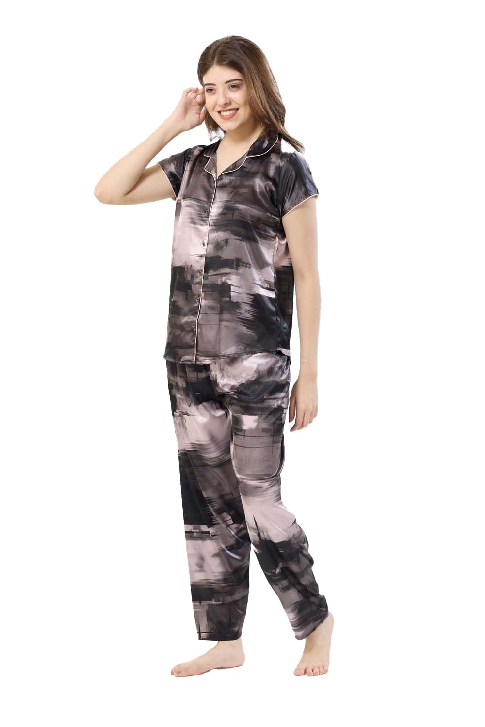 Women's Satin Printed Night Suit | Fashion Co-ord Set for Women Stylish | Pyjama Set | Half Sleeve Loungewear Set | Printed Nightwear-picture-41