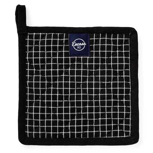 Image of Encasa XO Oven Microwave Pot Holders Trivets 21 cm (2 pc) for Kitchen Cooking & Baking - Heat Resistant, Thick & Safe, Protection of Hands from Hot Utensils, Grill, BBQ - Butcher Checks Black