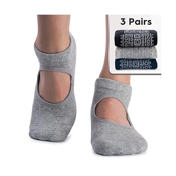 unenow Non Slip Grip Yoga Socks for Women with Cushion for Pilates, Barre, Dance