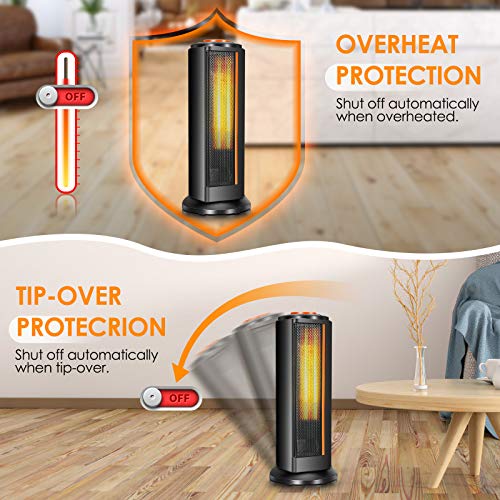 Space Heater for Office - Electric Ceramic Portable Oscillating Space Tower Heater Fan w/ Thermostat, Fast Heating Overheat & Tip-over Protection Ideal for Personal Home Bedroom Bathroom Indoor Use