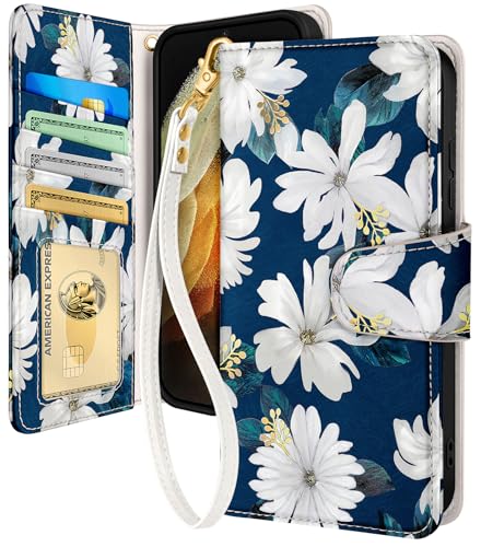Toycamp for Samsung Galaxy S21 Ultra Wallet Case for Women,Blueleaf Flower - image 1