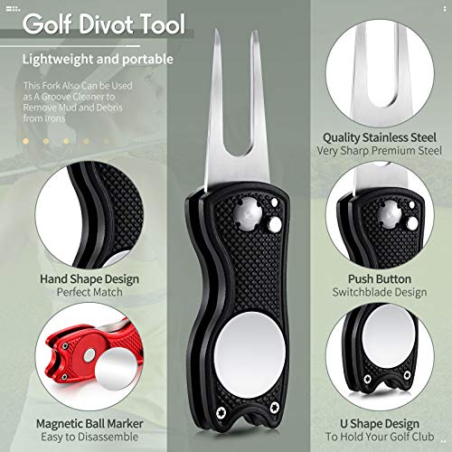 Skylety 4 Pcs Golf Divot Repair Tool Metal Foldable Golf Divot Tool with Magnetic Pop-up Button Ball Marker Stainless Steel Switchblade for Golfers Prizes - Image 4