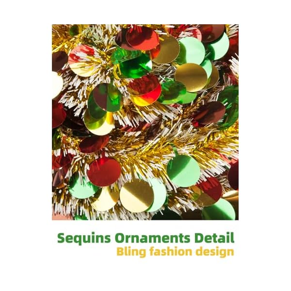 5ft pop up christmas tree with 5m multi color 50 led string lights diy glitter tinsel pop up pencil christmas decoration tinsel trees for holiday home party supplies gold  urban country home decor