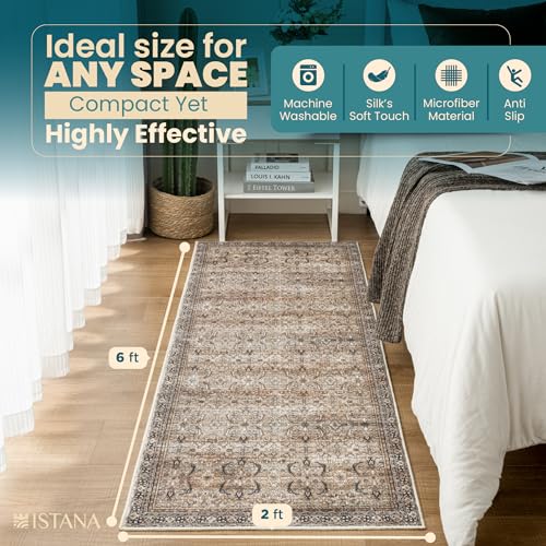 Istana R02-2X6-OC Hallway Runner Rug 2X6 - Olive/Charcoal Kitchen Rugs Non Slip Washable -Silk'S Soft Touch Carpet Runner thumb #1