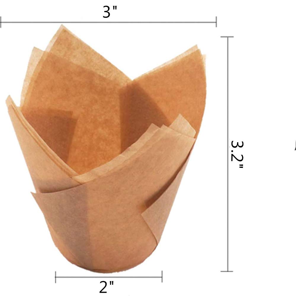 200pcs Tulip Cupcake Liners Natural Baking Cups Muffin Paper Liner Grease-Proof Wrappers for Wedding? Cases Wrappers for Wedding Birthday Partyr, Standard Size (Natural)