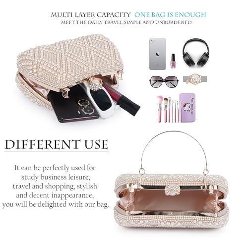 Image of Lady Quinton Pearl and Rhinestone Evening Clutch Bag, Bridal Party Handbag with Chain Strap