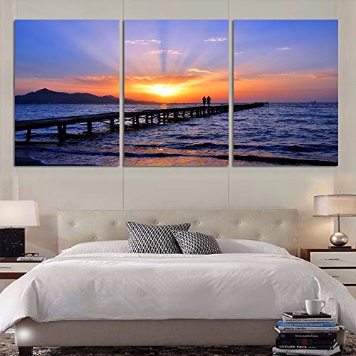 Tableau moderne pour grand mur vide salon triptyque mer - 4