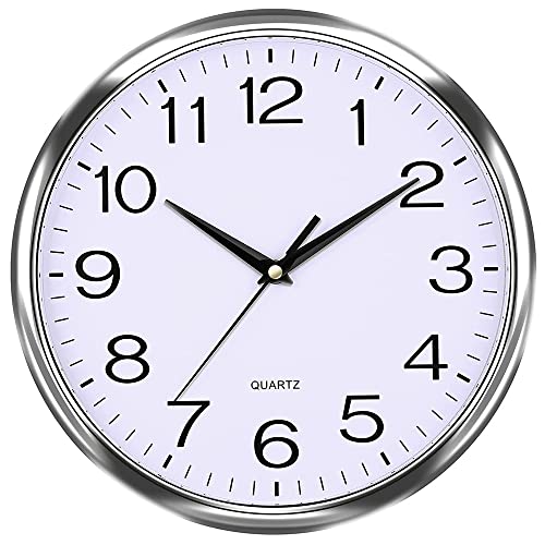 Image of Laigoo 12 inch Analog Wall Clock Silver, Silent Non-Ticking, Decorative Modern Wall Clock Battery Operated for Living Room Bathroom Bedroom Kitchen Office School