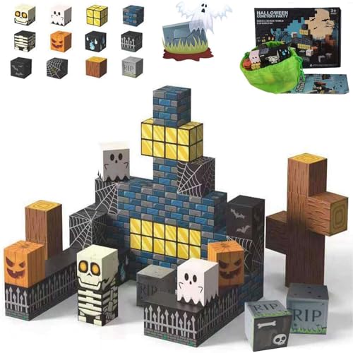 Halloween Themed Magnetic Blocks Skeleton Toy Spooky Town Building Toys