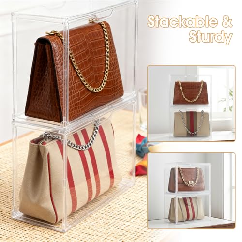 Image of 2-Pack 14.2 inch L x 8.9 inch W x 10.6 inch H Clear Acrylic Display Case with Magnetic Lid, Stackable Storage Bins for Collectibles, Figures, Handbags, and Shoes, Dustproof Organizer Box for Home Office
